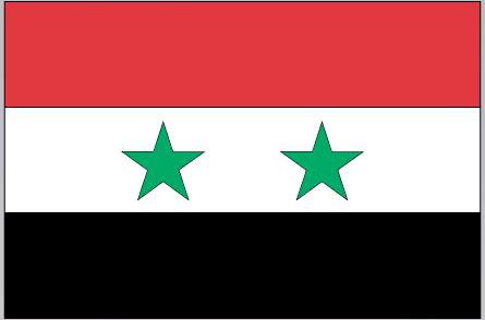 Syria flag sticker with red, white, and black stripes and two green five-point stars