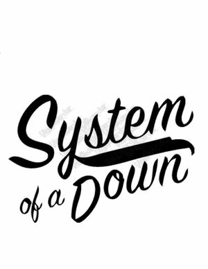 System of a Down decal with stylized black lettering: “System” and “of a Down”
