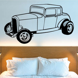 Vinyl hot rod car decal with white vintage coupe side view