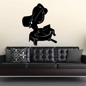 Black table saw silhouette decal with saw blade and stand detail