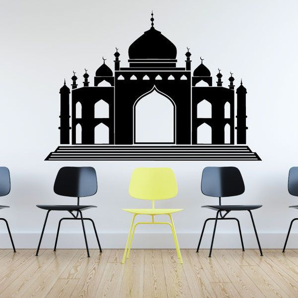 Black Taj Mahal-style wall decal with central arch and domes