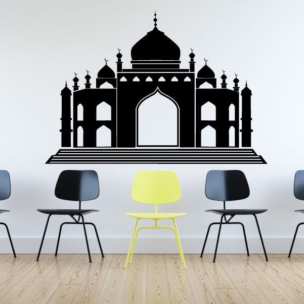 Black Taj Mahal-style wall decal with central arch and domes