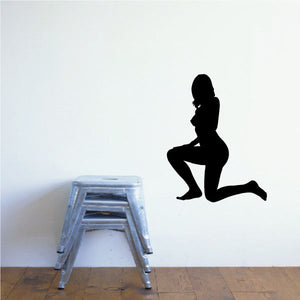 Kneeling woman silhouette wall decal, black cutout