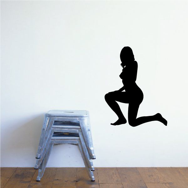 Kneeling woman silhouette wall decal, black cutout