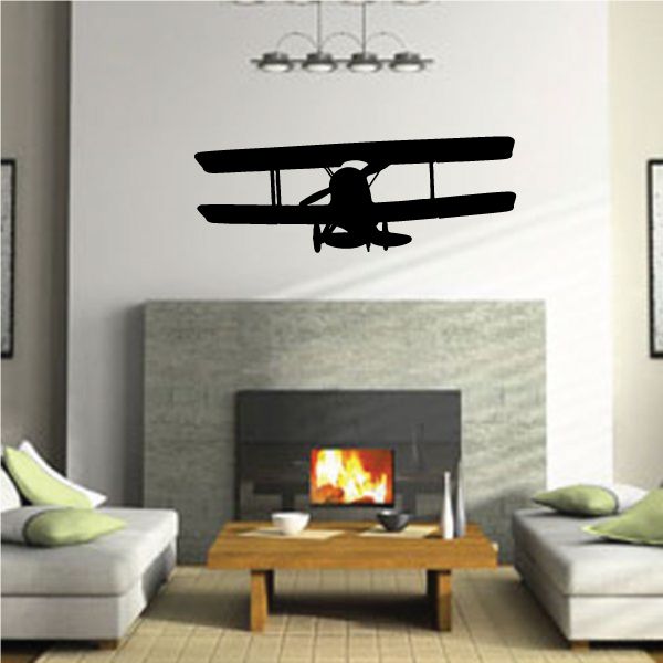 Biplane takeoff wall decal, black plane silhouette with wings spread