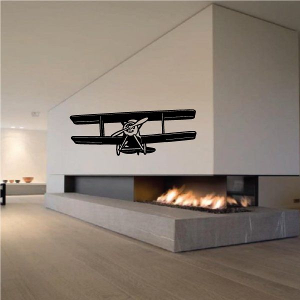 Black biplane wall decal with detailed propeller and wings