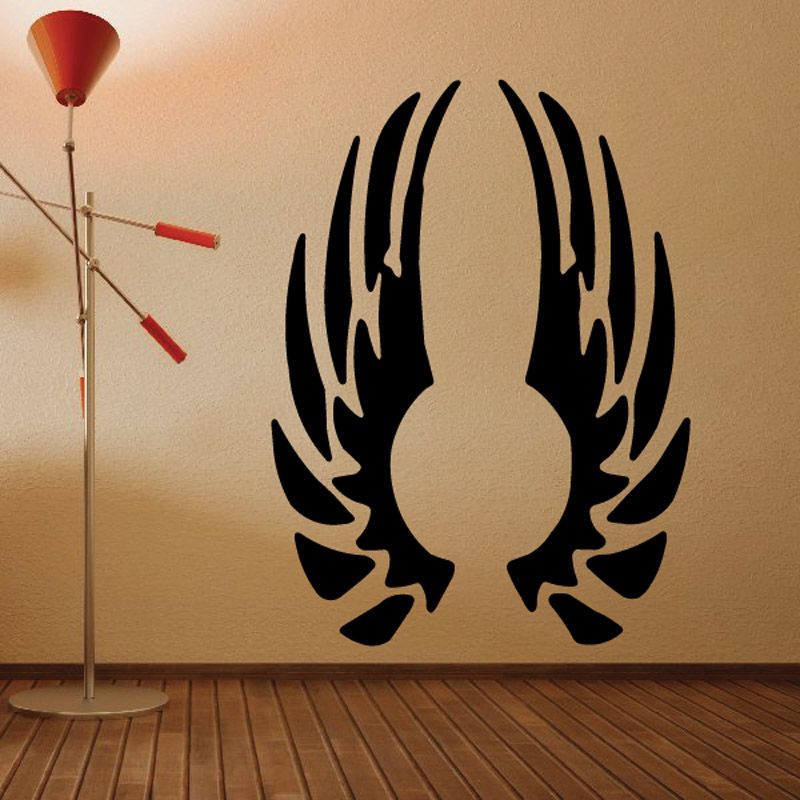 Black angel wings decal silhouette with flame-like feather shapes