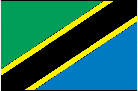 Tanzania flag sticker with diagonal green, black, and blue stripes and yellow borders