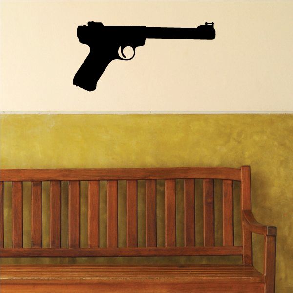 Target shooting handgun decal with black pistol silhouette
