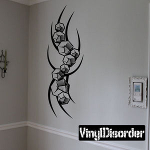 Black cube tattoo wall decal with curved crescent and pointed line details