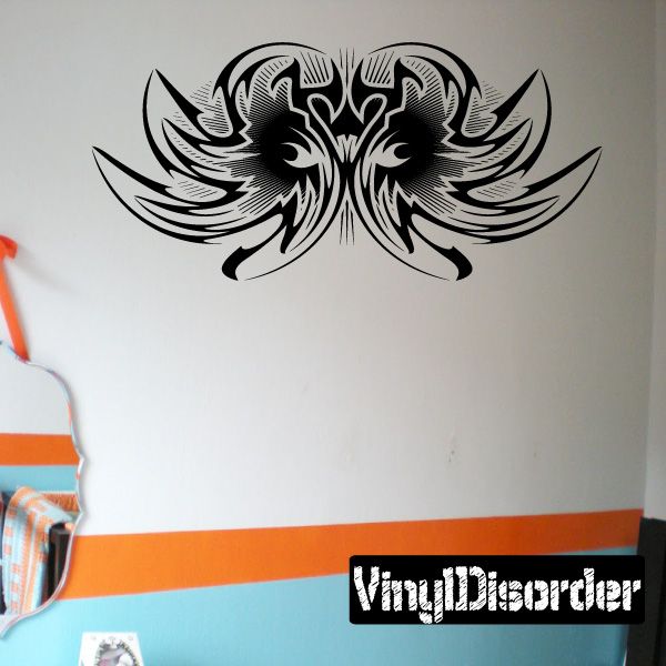 Black eagle wing tattoo wall decal with tribal feather design