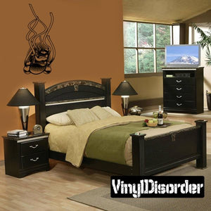 Black tattoo-style wall vinyl decal with ornate line-art figure