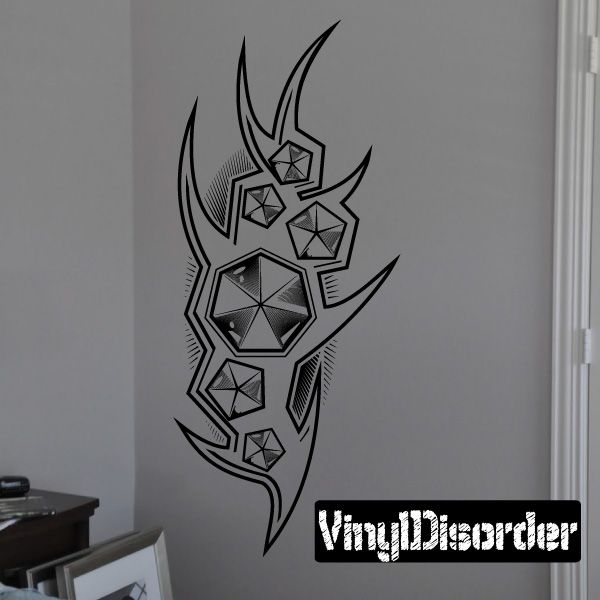 Black geometric dragon head vinyl wall decal with starlike shapes