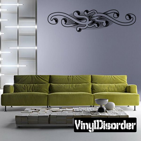 Ornate black vinyl tattoo wall decal with scrollwork flourish