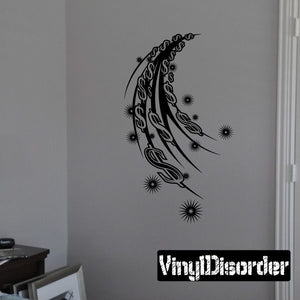 Tattoo wall decal vinyl sticker: black crescent moon with dollar signs and stars