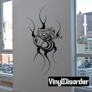 Black tattoo wall decal of cartoon character with headphones and swirl lines