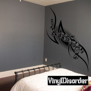 Black tattoo wall decal with crescent scythe, butterflies and flowers