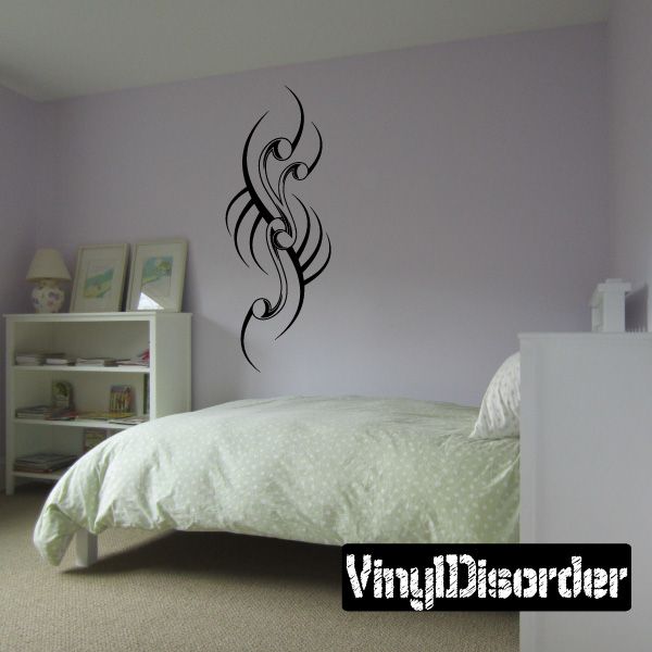 Black tribal tattoo wall decal with swirling flame design