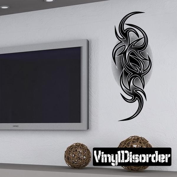 Black tribal tattoo vinyl wall decal with VividDecor wordmark