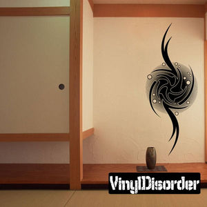 Black abstract tattoo vinyl wall decal with swirling lines and dots