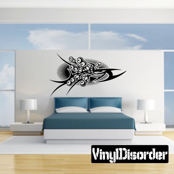 Black tattoo wall decal with tribal-style dagger and swallow motif