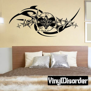 Black tattoo-style vinyl wall decal with skull motif and star details