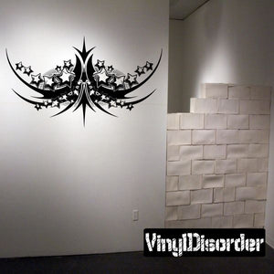 Black winged star burst vinyl wall decal with central lightning bolt
