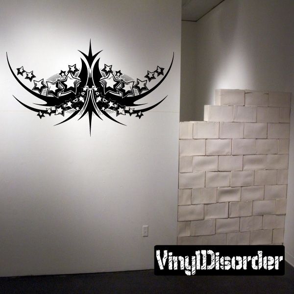 Black winged star burst vinyl wall decal with central lightning bolt