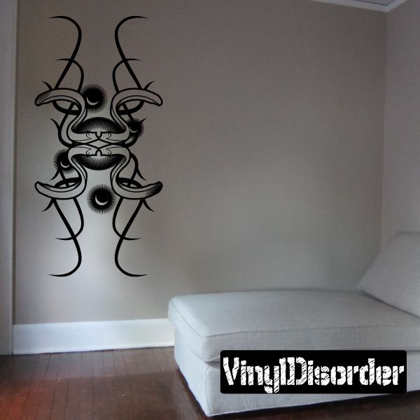 Tattoo wall decal of outlined cartoon hands and roses, dark monochrome vinyl