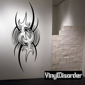 Tribal tattoo wall decal with black-and-white horned design, vinyl sticker