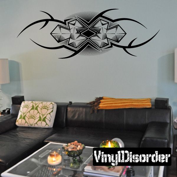 Black geometric tattoo wall decal with star and ribbon shapes