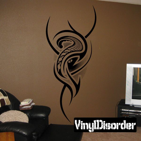 Black tribal tattoo-style wall decal with stylized horned bird design