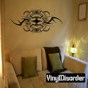 Tribal sun tattoo wall decal, black vinyl with ornate face design