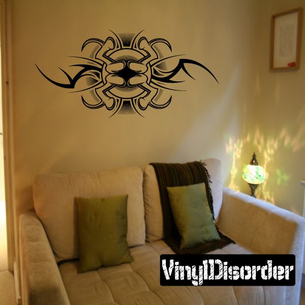 Tribal sun tattoo wall decal, black vinyl with ornate face design