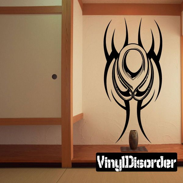Black tribal vinyl wall decal with swirl crown-like center design