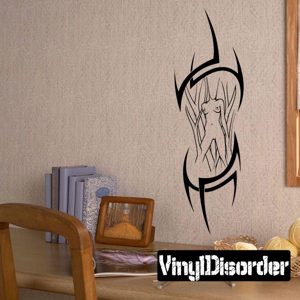 Black vinyl tattoo wall decal of a horned anime-style character outline