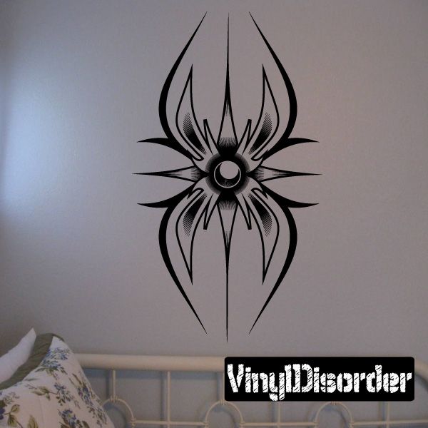 Spider tattoo wall decal, black vinyl flower with central eye