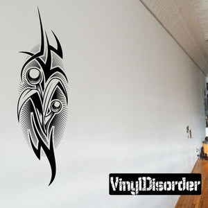 Black tribal bird tattoo wall decal with bold feathered head design