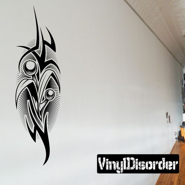 Black tribal bird tattoo wall decal with bold feathered head design