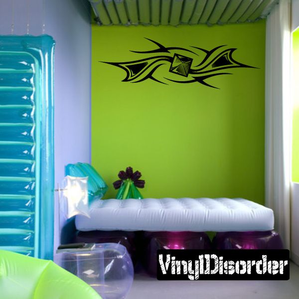 Tribal eye vinyl wall decal in black with angular wings