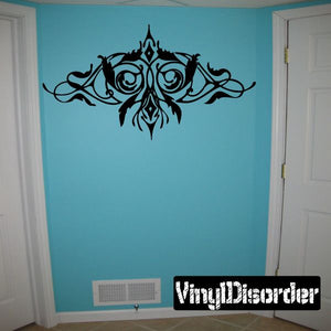 Ornate black floral tattoo wall decal with symmetrical scrollwork