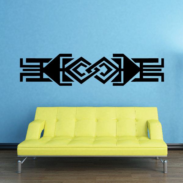 Black geometric tattoo wall decal, interlocking pattern vinyl sticker.