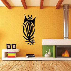 Black floral tattoo-style vinyl wall decal with slender stem and blossoms
