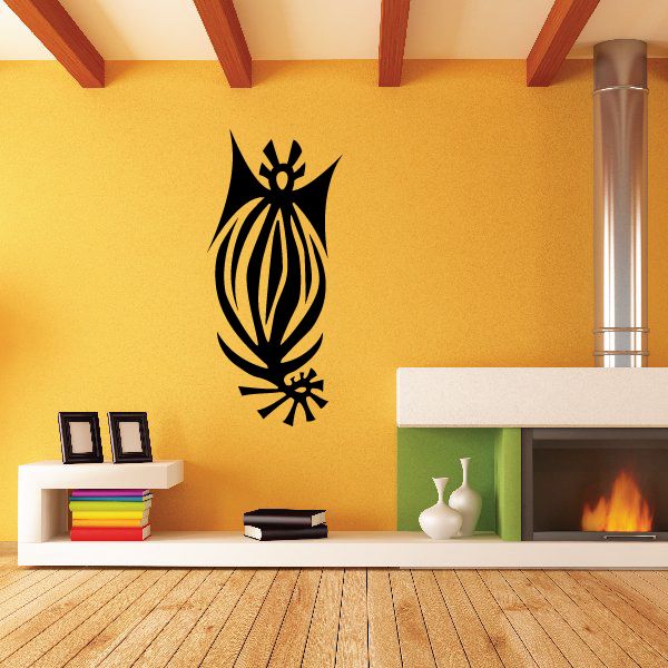 Black floral tattoo-style vinyl wall decal with slender stem and blossoms