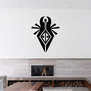 Black geometric tattoo-style wall vinyl decal with arrow and tribal symbol