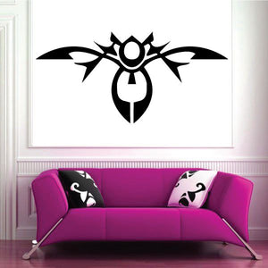 Black tattoo wall decal with sunburst and horned heart emblem