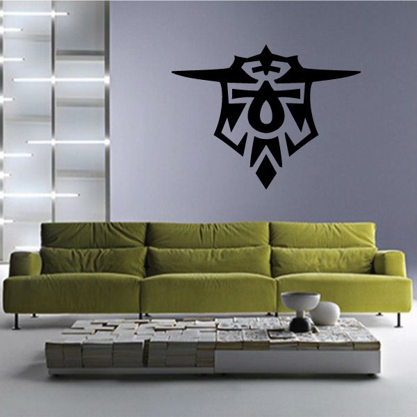 Black geometric tattoo wall decal with cross-like emblem