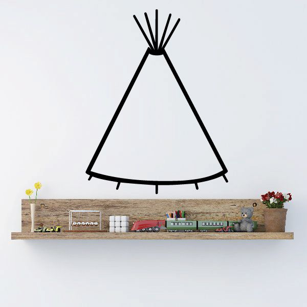Black teepee wall decal with open flap and angled poles