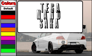 Rectangular vinyl decal with stylized Tegan and Sara lettering on white