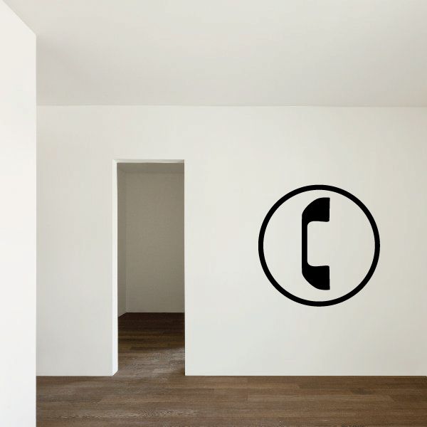 Phone wall decal: black circular handset icon on white